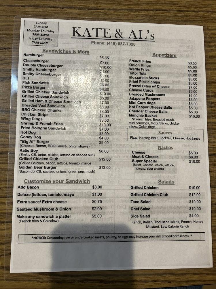 Kate & Al's Bar and Grill Menu image 1